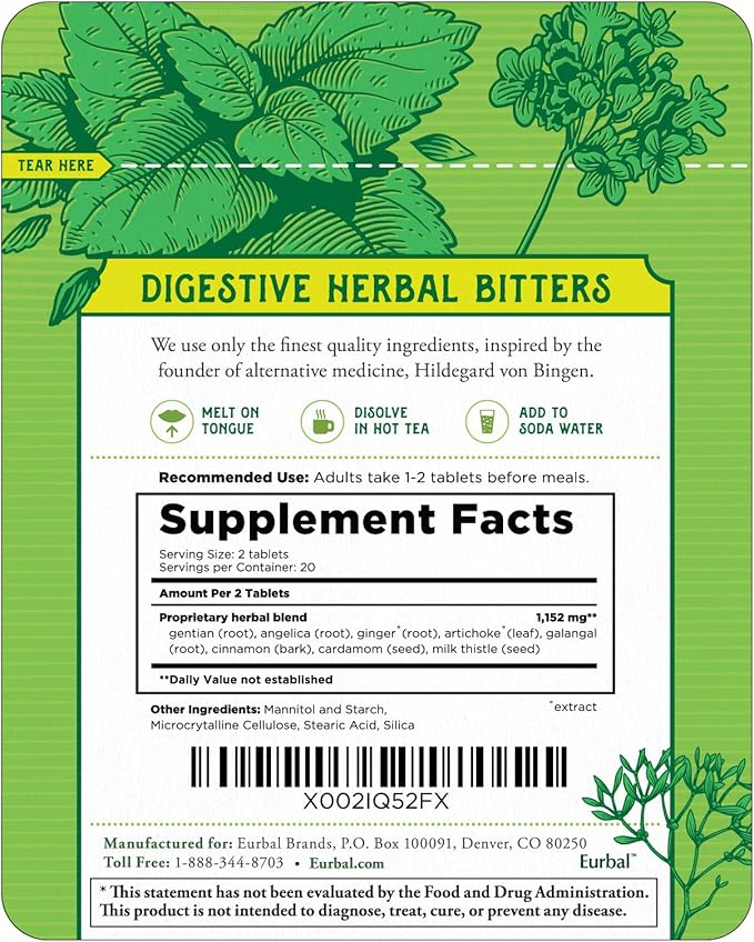 Hildegard's Original Bitters Tablets: Herbal Remedy for Fasting Support, Kidney Liver Cleanse Detox & Repair, Heartburn, & Digestion Supplements