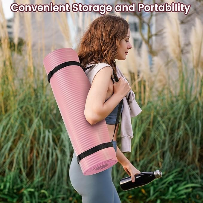 Yoga Mat, 1/2-Inch Extra Thick High Density Exercise Mat, Anti-Tear Exercise Yoga Mat with Carrying Strap, Suitable for Various Yoga Exercises