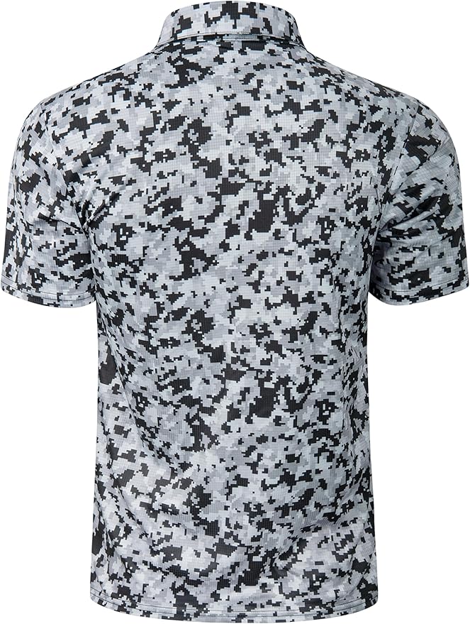 TAPULCO Mens Quick Dry Polo Shirts Camouflage Pattern Performance Athletic Lightweight Breathable Casual Golf Tshirts
