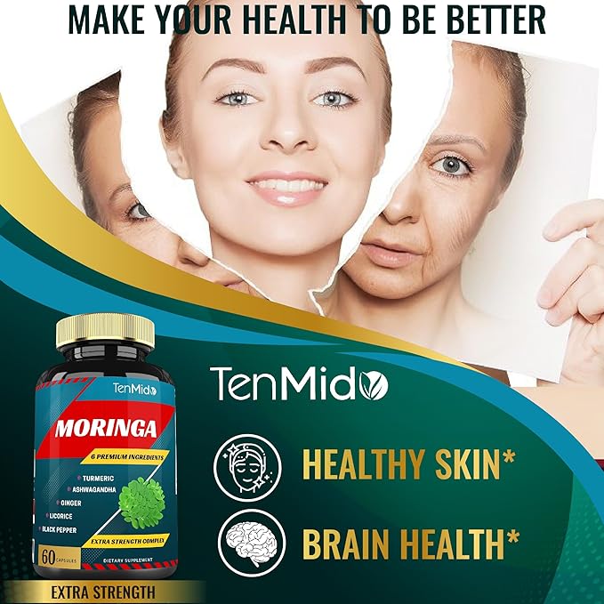 2 Packs Moringa Capsules, 4 Months Supply with Turmeric, Ashwagandha, Ginger, Licorice, Black Pepper | Immune Support, Energy Booster | Oleifera Leaf Herb Supplements