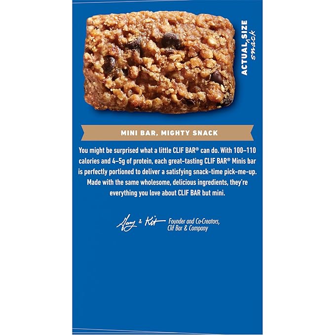 CLIF BAR Minis - Chocolate Chip - Made with Organic Oats - 4g Protein - Non-GMO - Plant Based - Snack-Size Energy Bars - 0.99 oz. (20 Pack)