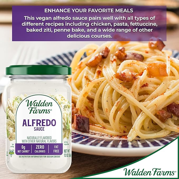Walden Farms Alfredo Sauce – Zero Calorie, Sugar Free, Keto & No Carb Creamy Italian-Style Pasta Sauce – 12 oz Bottle