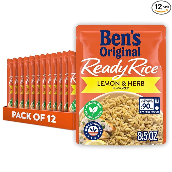 BEN'S ORIGINAL READY RICE™ Lemon and Herb Flavored Rice, Easy Dinner Side, 8.5 oz Pouch (Pack of 12)