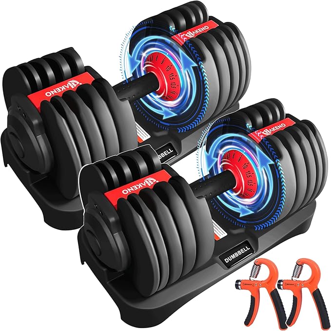 15 Weight in 1 Adjustable Dumbbell 53LB with Fast Automatic Adjustable and Weight Plate for Body Workout Home Gym （24kg/53lb）2pcs