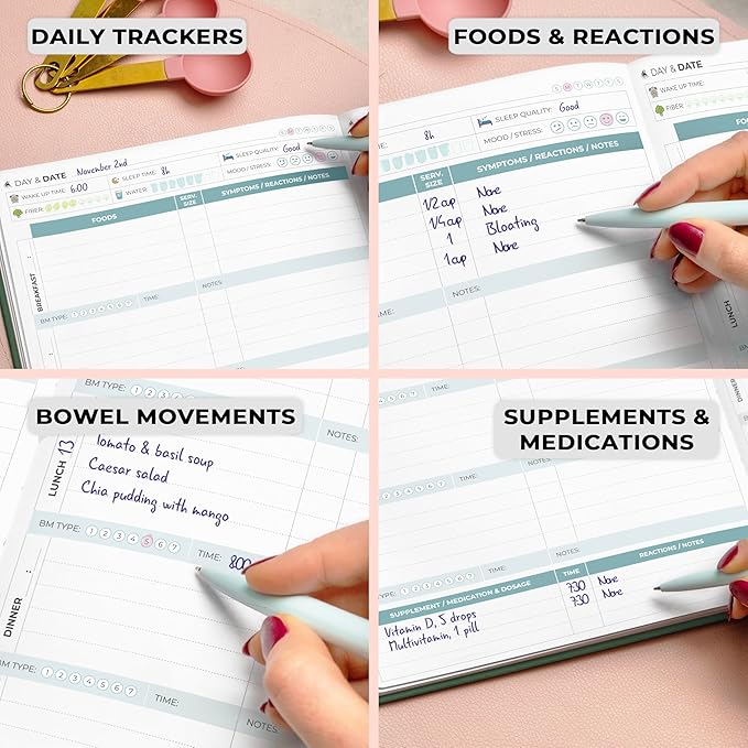 Clever Fox Food Sensitivity Journal Large – Daily Intolerance & Symptom Log for IBS, Diabetic, Low Fodmap, Elimination Diet – Health Tracker, 8.3x11” (Forest Green)