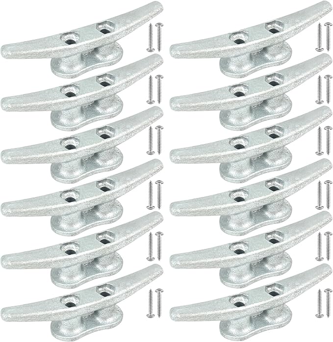 Boat Cleats 4Inch,Hot Dip Galvanized Cast Iron Dock Cleats,Electrophoretic Coated Black Dock Cleats,Rope Cleats Boat Dock Cleats for Marine Deck or Nautical Decor,Hardware Included (4/5/6/10/12Pack)