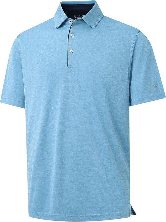 M MAELREG Golf Shirts for Men Short Sleeve Dry Fit Casual Striped Performance Moisture Wicking Collared Mens Polo Shirts