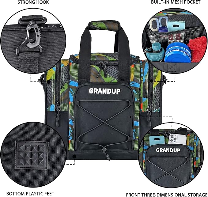 GRANDUP Bowling Ball Bag for Single Ball - Black Bowling accessories Ball Tote Bag Bowling Bag with Padded Ball Holder - Fits Bowling Shoes Up to Mens Size 14