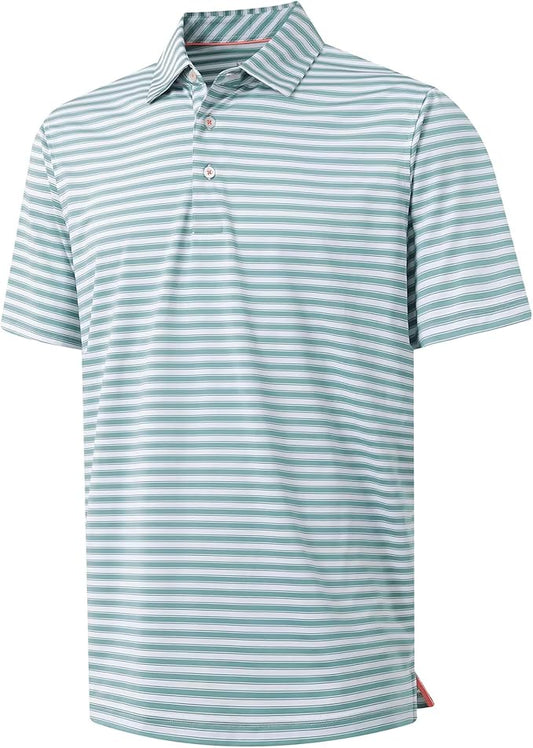 M MAELREG Golf Shirts for Men Short Sleeve Dry Fit Casual Striped Performance Moisture Wicking Collared Mens Polo Shirts