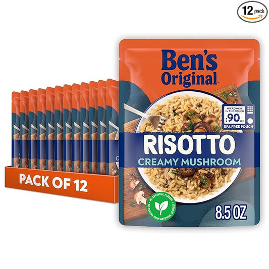 BEN'S ORIGINAL Risotto Creamy Mushroom Flavored Rice, Easy Dinner Side, 8.5 oz Pouch (Pack of 12)