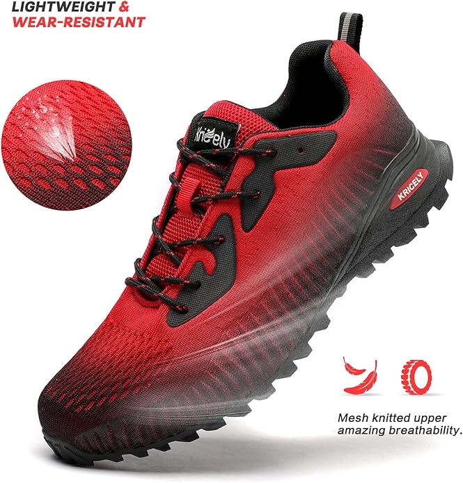 Kricely Men's Trail Running Shoes Fashion Walking Hiking Sneakers for Men Tennis Cross Training Shoe Outdoor Snearker Mens Casual Workout Footwear