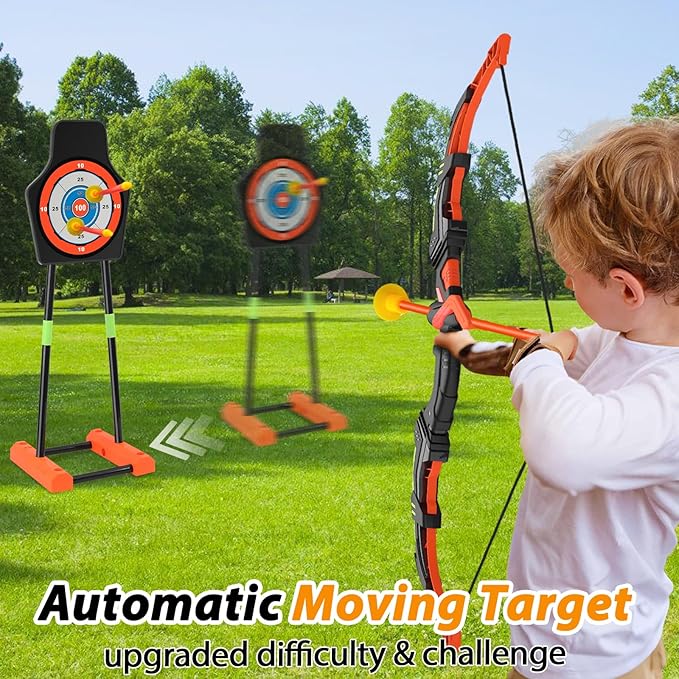 Bow and Arrow for Kids 8-12, Upgraded Kids Archery Set with Automatic Moving Target, Sport Game Toy with 20 Suction Cup Arrows 2 Led Light Bows&Quivers, Gift for Boy Girl Age 3 4-6 10(2Pack)
