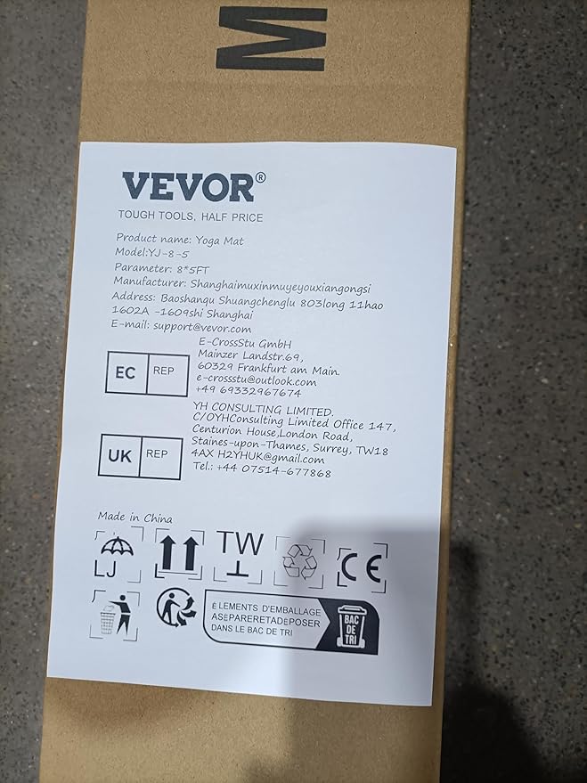VEVOR Large Exercise Mat, Non Slip High Density Premium Yoga Mat, Exercise Yoga Mat for Men Women, Fitness & Exercise Mat with Bag & Carry Strap, for All Types of Home Yoga, Pilate & Floor Workout
