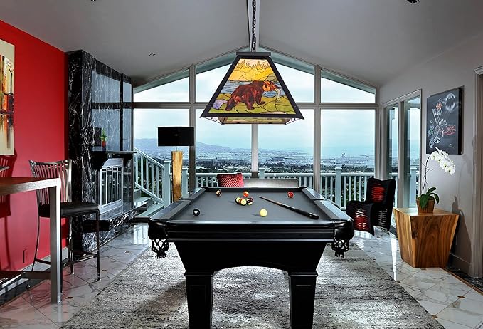 Wellmet Tiffany Pool Table Light, Billiards Chandelier Pendant Light, 4-Lights Rustic Pendant Light, for Kitchen Island, Snooker Table, Party Men's Cave, Game Room