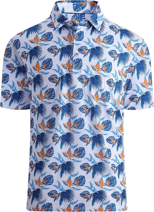 Esabel.C Golf Shirts for Men Dry Fit Performance Short Sleeve Print Moisture Wicking Collared Shirt