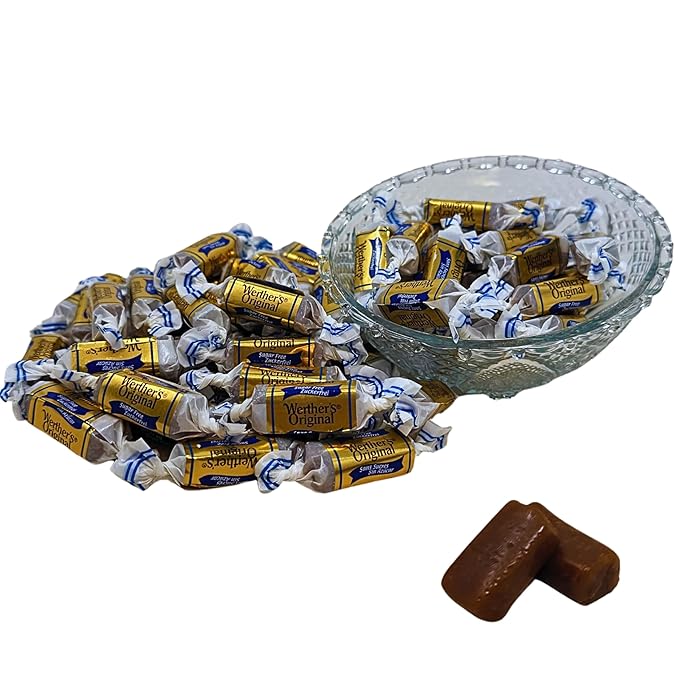 Werther's Original Premium Sugar Free Chewy Caramel Candies 1-Lb Individually Wrapped Low Carb Soft Chews Keto & Diabetic Friendly Holiday Candy (16-Oz)