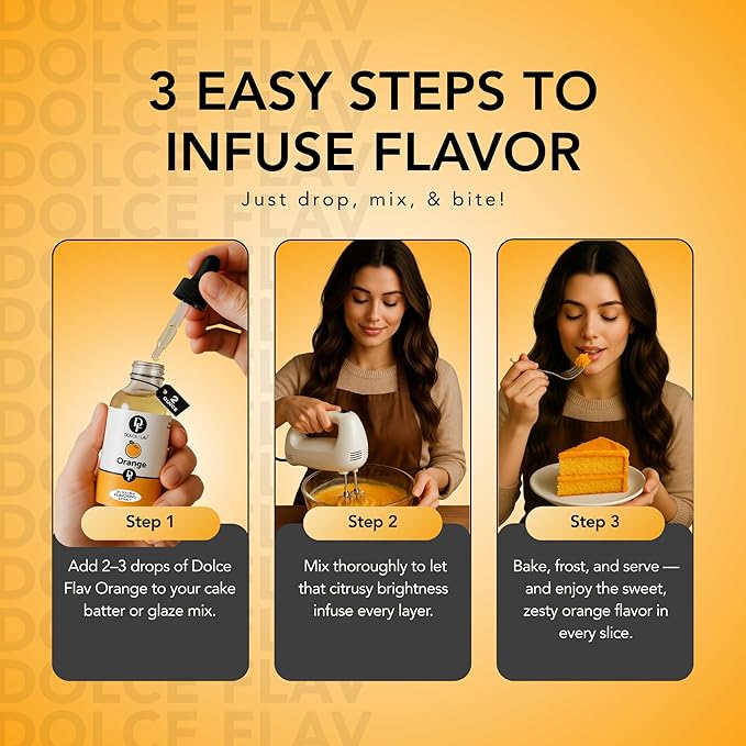 Dolce Flav Natural Orange Extract – 2 Ounce Oil-Soluble Kosher, Sugar-Free, Concentrated Citrus Flavor for Candy, Chocolates & Desserts, Includes Measured Dropper