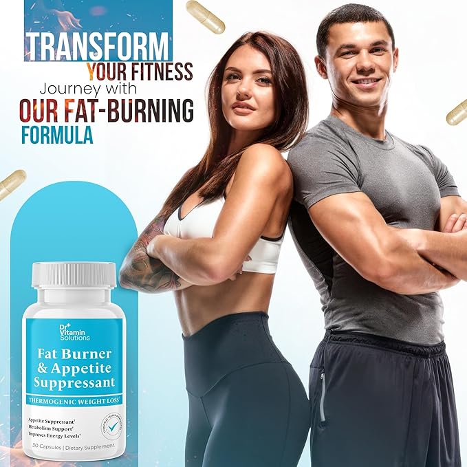 DR VITAMIN SOLUTIONS Fat Burner for Women & Men - Appetite Suppressant for Weight Loss - Pills w/Metabolism Booster Thermogenic Weight Loss Supplement - Chromium, Caffeine & Green Tea - 30 Ct.