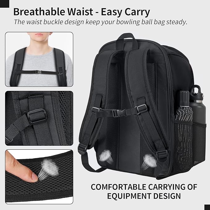 Single Bowling Ball Bag Backpack with Shoe Bag Up to Size 16, Accessories Gifts for Bowling Lovers,Bowling Bag with Padded Ball Holder