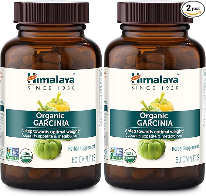 Himalaya Organic Garcinia Cambogia Herbal Supplement, Appetite Support, Lipid Metabolism, Weight Support, USDA Organic, Non-GMO, Vegan, 600 mg, 60 Plant-Based Caplets, 2 Pack