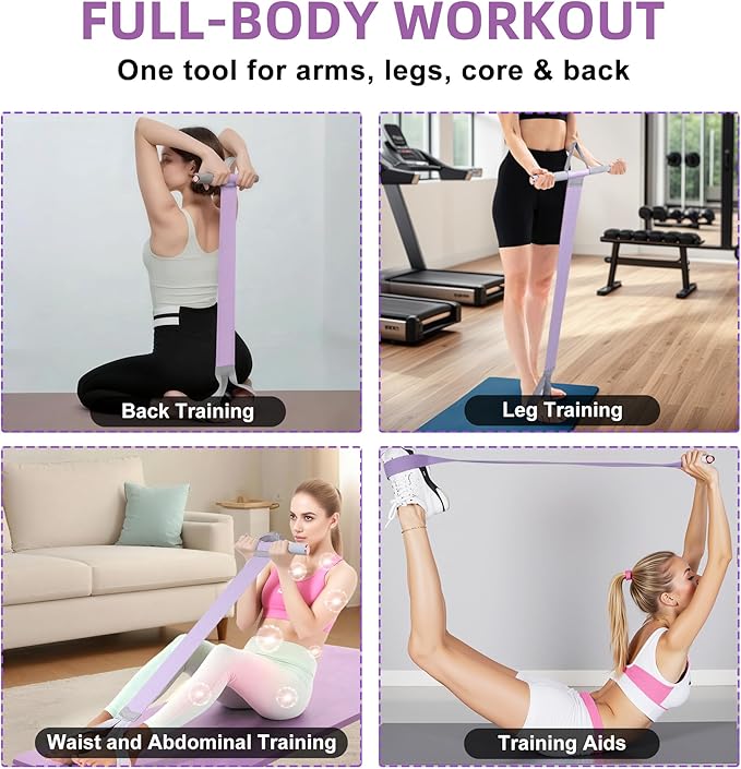 Fabric Resistance Band with Handles – Non-Slip Pedal Puller for Sit Ups & Full Body Strength Training, Portable Stretch Bands for Leg, Arm & Core, Workout Equipment for Women