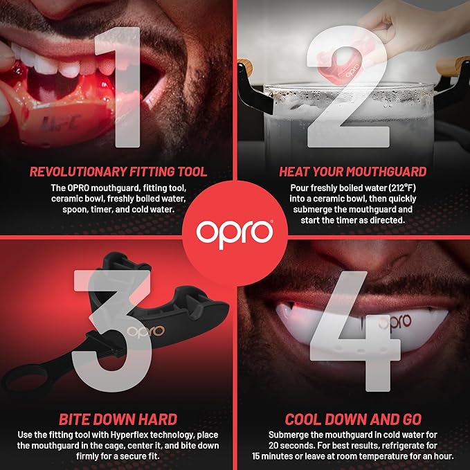 OPRO Bronze Level Sports Mouthguard – Custom-Fit, Breathable, Slim Design – Protective Mouth Guard for Football, Wrestling, Boxing, MMA, Lacrosse & All Contact Sports, Case Included – UFC White, Adult