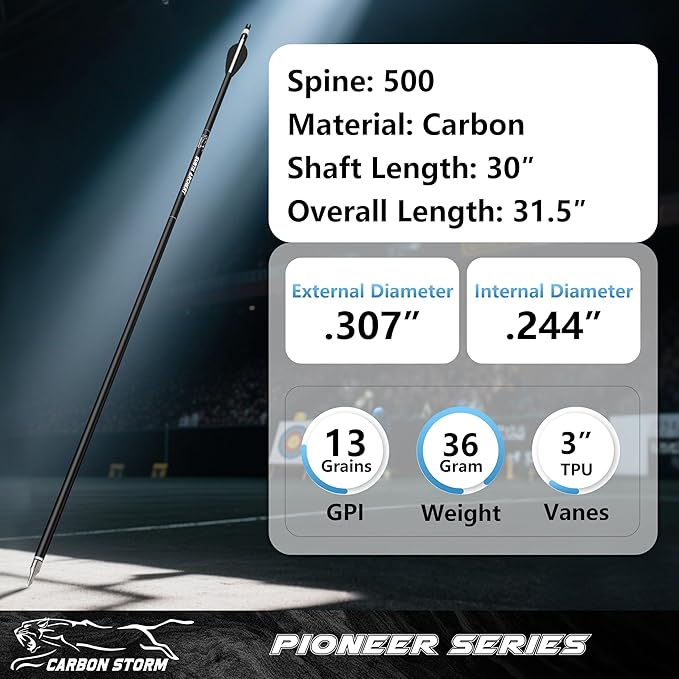 SUNYA 12-Pack 30 Inch Carbon Arrows Spine 500 or 400 for 40-60 LBS Bows｜Switch to Recurve/Compound Modes, Anti-Loose O-Ring & TPU Vanes for Hunting/Target Practice