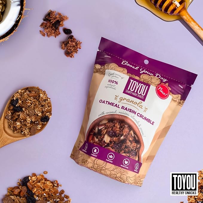 ToYou Snacks Granola, Fruit and Granola Cereal, | Oatmeal Raisin Crumble - 12 Ounce (Pack of 1) | Gluten Free, Plant Based, Vegan, Healthy Snacks for Adults and Kids, Breakfast Cereal with Protein and Fiber