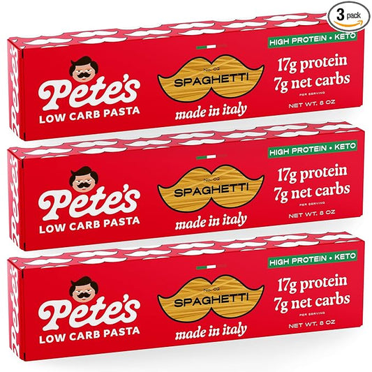 17g High Protein Spaghetti Noodles | 7g Low Carb Keto Pasta | Healthy, Italian Pasta From Italy | 3-Pack, 8oz - Pete's Pasta