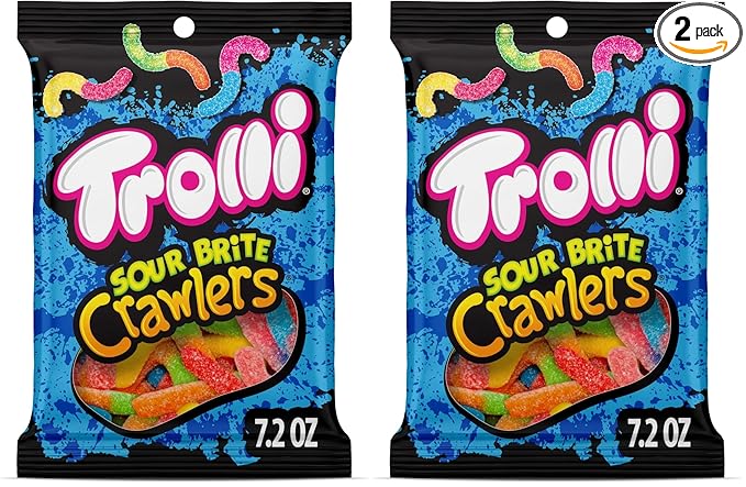 Trolli Sour Brite Crawlers, Original Flavored Sour Gummy Worms, 7.2 Ounce (Pack of 2)