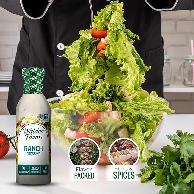 Walden Farms Ranch Dressing - Calorie-Free, Gluten-Free, Low Carb, Keto-Friendly, Sugar-Free, Dairy-Free Creamy Ranch Flavor - 2 Pack Value Pack, 12 oz Bottles