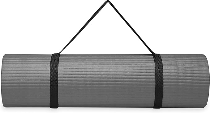 Gaiam Essentials Thick Yoga Mat Fitness & Exercise Mat with Easy-Cinch Yoga Mat Carrier Strap, 72"L x 24"W x 2/5 Inch Thick