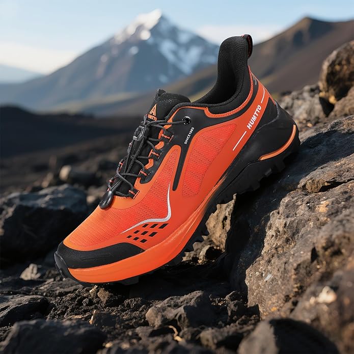 HUMTTO Men's Quick Laces Hiking Sneaker Lightweight Breathable Walking Outdoors Trail Running Shoes