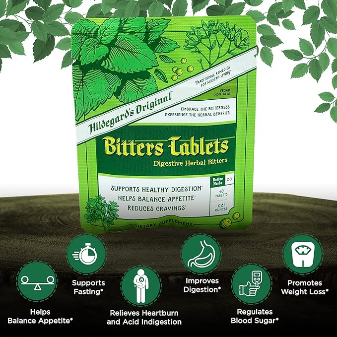Hildegard's Original Bitters Tablets: Herbal Remedy for Fasting Support, Kidney Liver Cleanse Detox & Repair, Heartburn, & Digestion Supplements