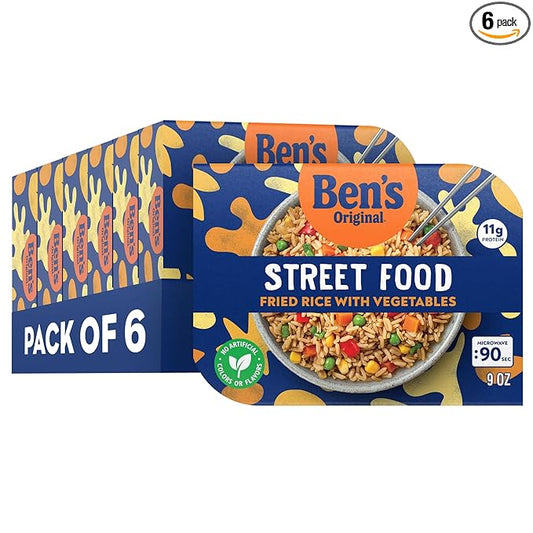 BEN'S ORIGINAL Street Food Fried Rice with Vegetables, Prepared Entrée, Microwave in 90 Seconds, 9 oz (Pack of 6)