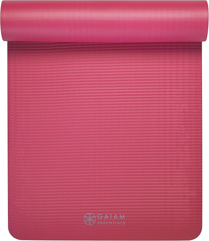 Gaiam Essentials Thick Yoga Mat Fitness & Exercise Mat with Easy-Cinch Yoga Mat Carrier Strap, 72"L x 24"W x 2/5 Inch Thick