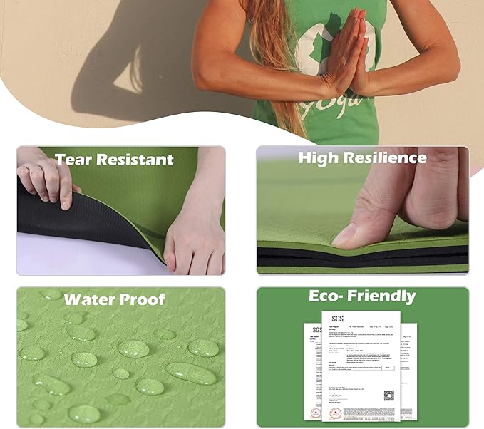 Large Yoga Mat for Men and Women 1/4 & 2/5 Inch Extra Thick TPE Fitness Mat for Home Gym Workout, Non-Slip, Eco Friendly Exercise Mat for Yoga, Pilates, Stretching, Meditation