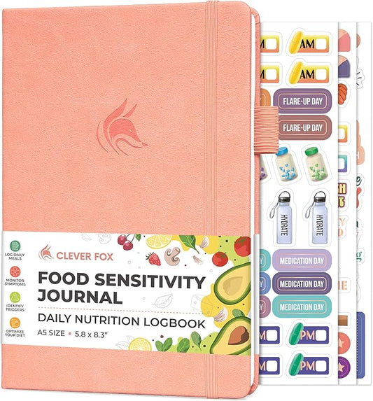 Clever Fox Food Sensitivity Journal – Daily Intolerance & Symptom Log for IBS, Diabetic, Low Fodmap, Elimination Diet – Health Tracker (Peach Pink)