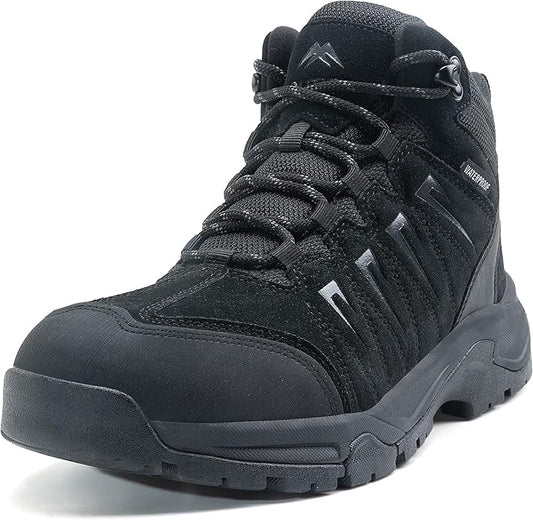 Men's Waterproof Hiking Boots Lightweight Comfortable Leather Mid Ankle Outdoor Trekking Boot