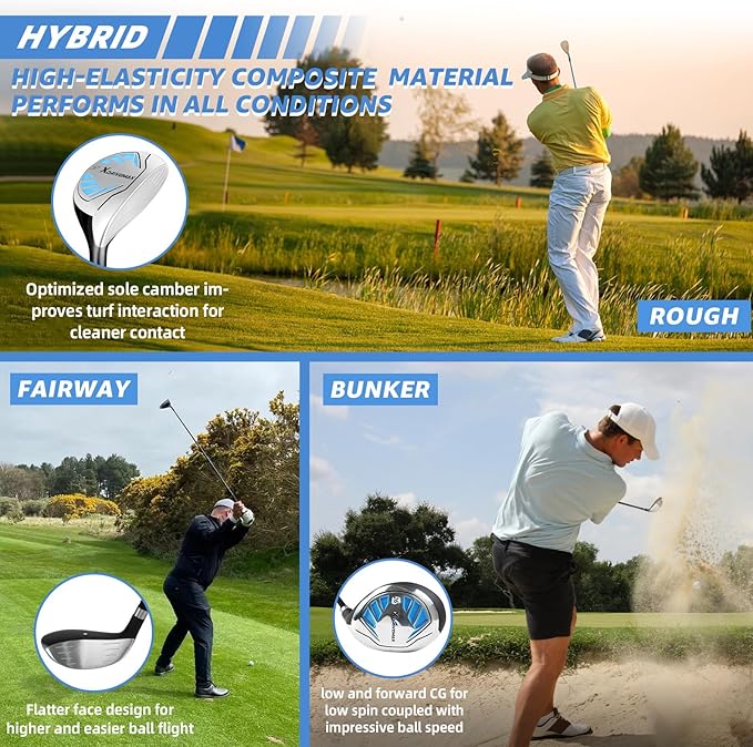 10 Pieces Complete Mens Womens Golf Clubs Set Right Hand for Men Women Includes Stand Bag with Rain Hood, 1#Driver 3#Wood #5 Hybrid,with 3 Head Covers, 6# 7# 8# 9# PW# Irons and Putter