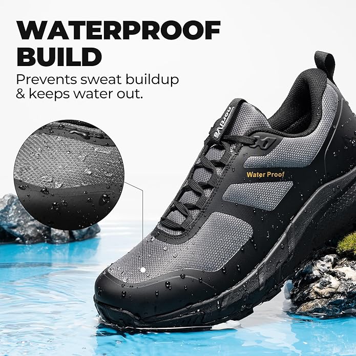 NORTIV 8 Men's Waterproof Hiking Shoes Lightweight Trekking Walking Fashion Sneakers with Arch Support for Camping Tennis Outdoor Training StreamRunner