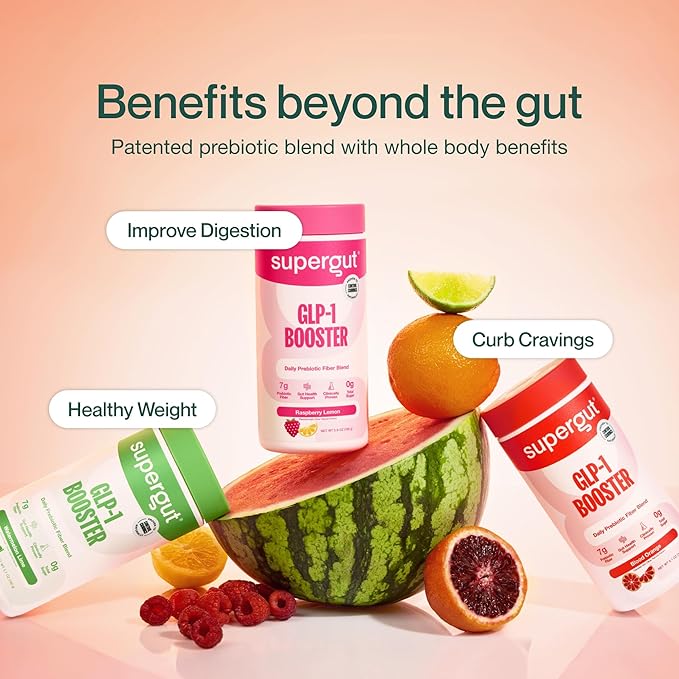 Supergut Gut Healthy Flavored GLP-1 Booster, Variety Pack - High Fiber GLP-1 Supplement Powder for Women & Men - Sugar-Free Drink Mix for Gut Health & Digestive Support (15 Servings)
