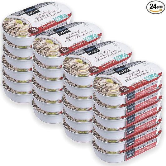 COLE’S - Smoked Rainbow Trout Fillet with Quinoa | Open & Ready to Eat Meal | 5.6 oz Canned & Hand-Packed | 19g Protein | High in Vitamin D | 24 pack
