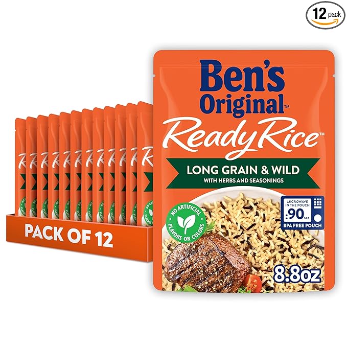 BEN'S ORIGINAL Ready Rice Long Grain and Wild Flavored Rice, Easy Dinner Side, 8.8 oz Pouch (Pack of 12)