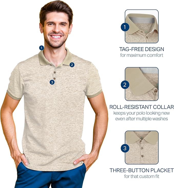 Mio Marino Golf Polo Shirts for Men - Dry Fit - Ultra-Thin Breathable Fabric