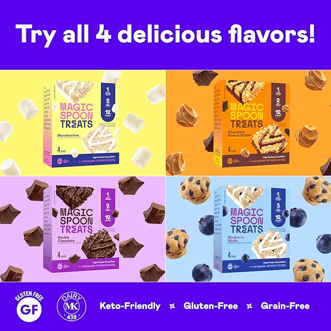 MAGIC SPOON Treats - High Protein, Low Carb, Keto Friendly, Low Sugar, Gluten Free, Crispy Protein Bar Cereal Bar, On-The-Go Healthy Snack (Smores, 16 Bars)