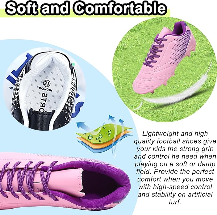 LIZRHA Soccer Shoes for Boys Girls Soccer Cleats Boys Girls Kids Athletic Outdoor Football Shoes Youth Football Cleats Outdoor & Indoor Soccer Shoes Lightweight, Running & Training for Students