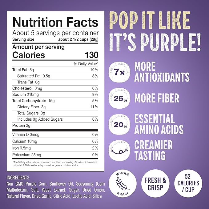 Purplesful Purple Corn Popcorn, Silkier, Creamier & Healthy Popcorn, Vegan-Friendly, Non-GMO, Flavorful Popped Corn Gourmet Snack, Vegan Cheddar, Big Bulk Pack - 4.8 Oz Per Pack (Pack of 3)