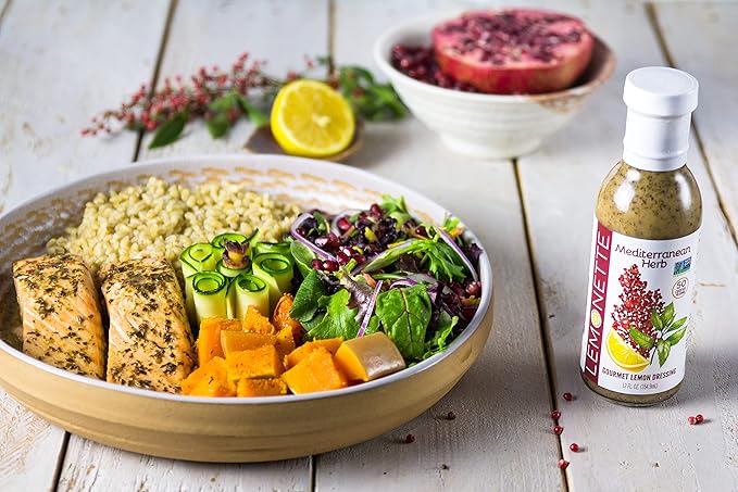 LEMONETTE Sugar Free, Low Cal, Low Fat Salad Dressing: Mediterranean Herb with Sumac- 2 Gourmet 12oz bottles - Keto, Gluten Free, Vinegar Free, Soy Free, Canola Free, Vegan Certified