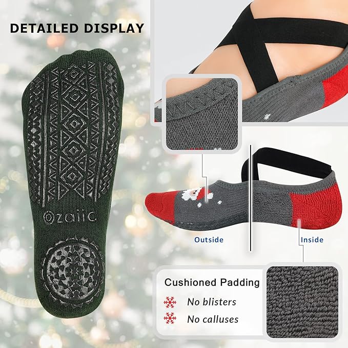 Ozaiic Yoga Socks for Women Non-Slip Grips & Straps, Ideal for Pilates, Pure Barre, Ballet, Dance, Barefoot Workout